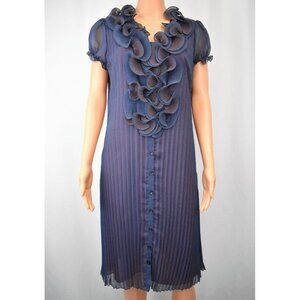 Argenti Pleated Dress Sz 12 Flowing Ruffled Sheer Overlay Elegant Fairy Romance